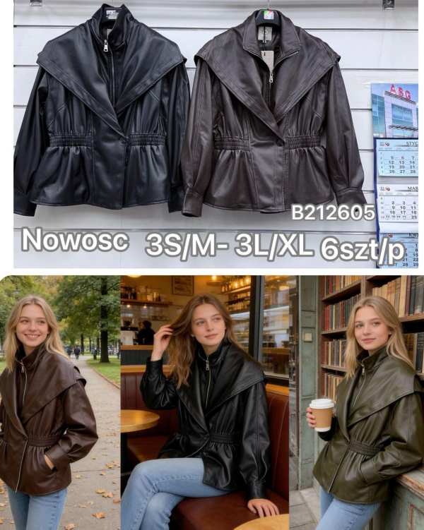 Kurtki damskie skórzana Roz S-XL, 1 Kolor Paczka 6 szt